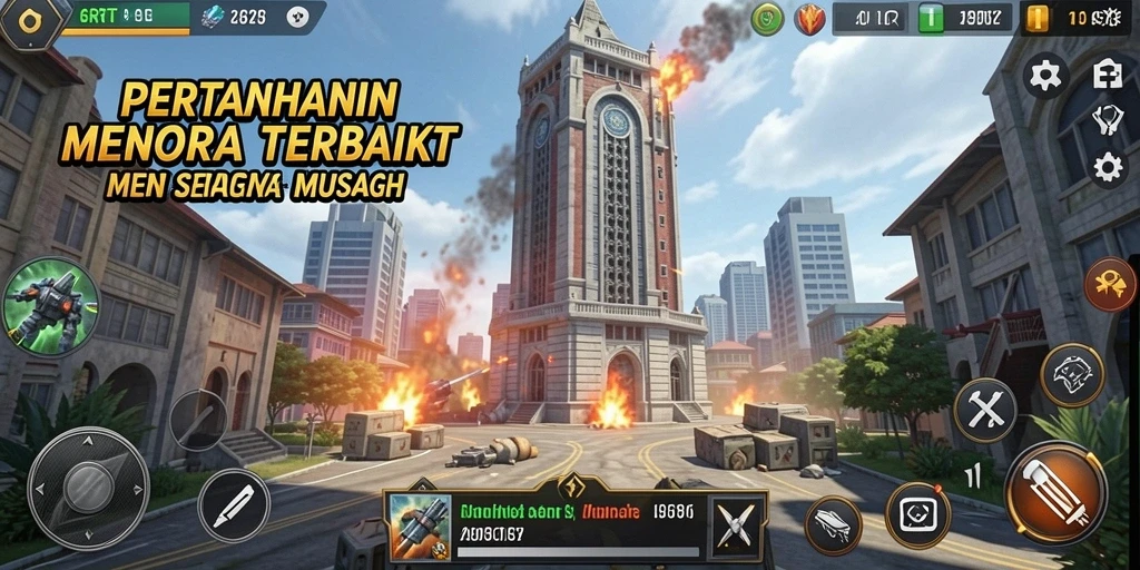 Screenshot gameplay 6RT menampilkan pertahanan menara yang mendebarkan.