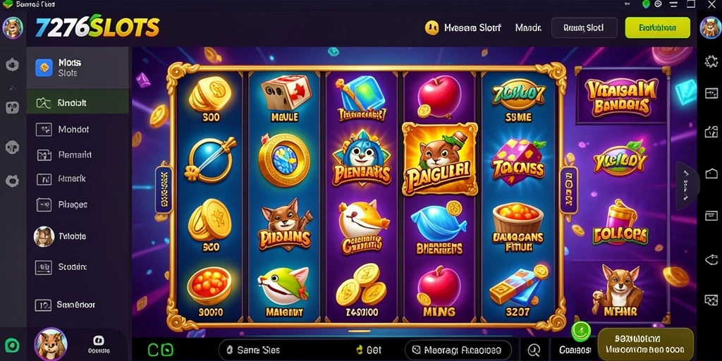 Tampilan gameplay <strong>7276SLOTS</strong> yang menampilkan gulungan dan fitur-fitur menarik.
