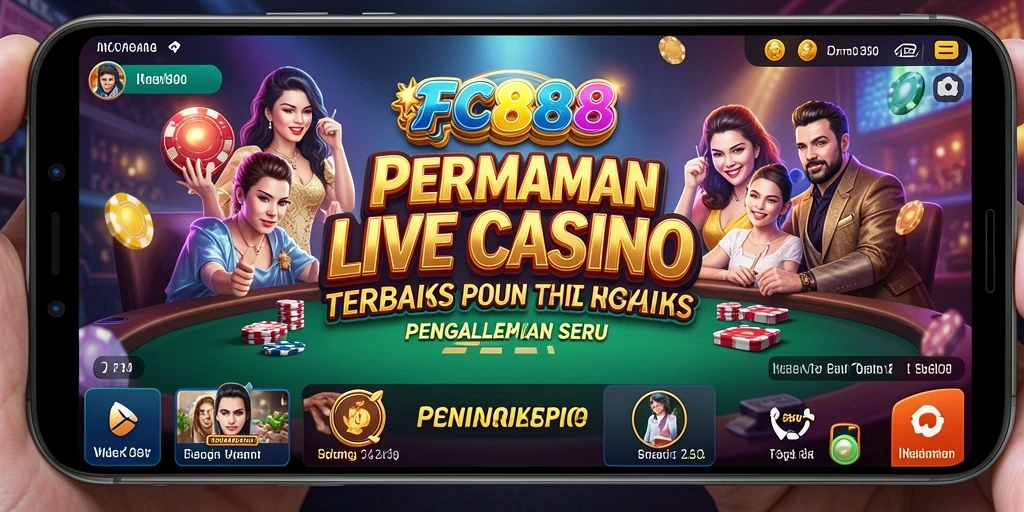 Screenshot FC888 menampilkan dealer profesional yang melayani pemain dalam permainan Live Casino.