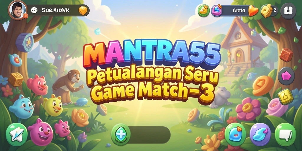 Screenshot gameplay MANTRA55 dengan aksi Match-3 yang seru.