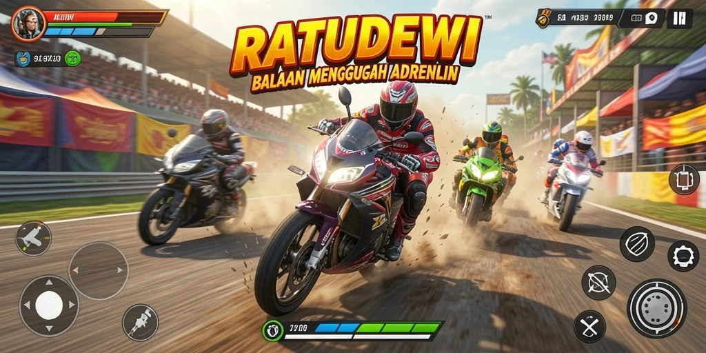 Tampilan gameplay balapan motor yang seru dari RATUDEWI.