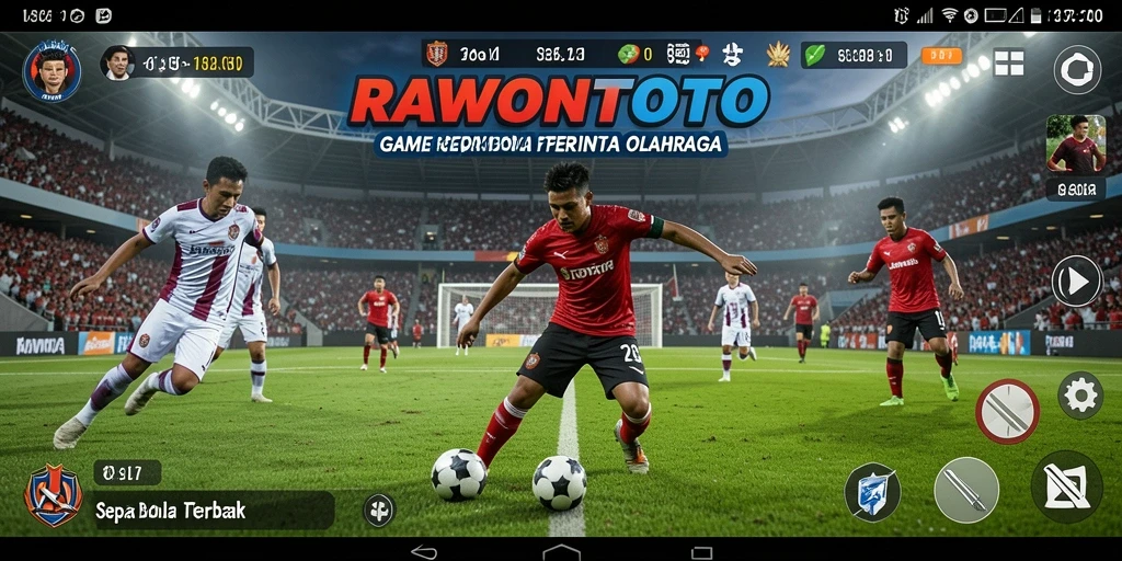 Tampilan gameplay menegangkan dari RAWONTOTO di lapangan sepak bola.